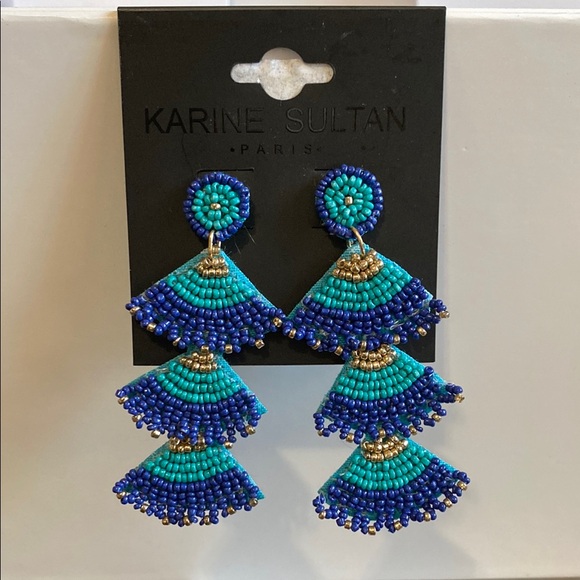 Jewelry - Blue and Gold Beaded Earrings